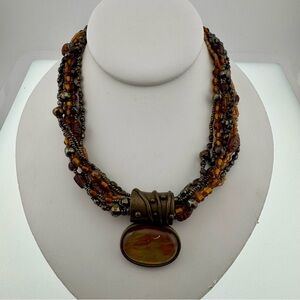 Chico's Amber and Bronze Beaded Necklace Beautiful in excellent condition